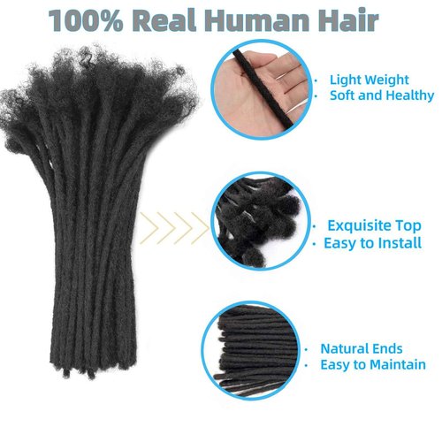 Loc Extension Human Hair 0.4cm Width 6inch 20 Strands 100% FUll Handmade Permanent Dreadlock Extension Human Hair for Women/Men/Kids Can Be Dyed Bleached Curled (Width 0.4cm Natual Black)