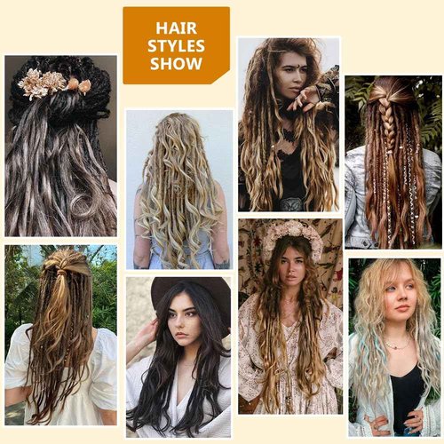 Aguacor Loose Wave Dreadlocks Synthetic French Curly Double Ended Dreadlock Extensions 24inches 30 Strands Thin Soft Red Brown Spanish Curly DE Dreadlock Extensions for Women (30 Strands, 350#)