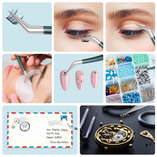 FYB Pointed Tweezers, Professional Lash Extension Tweezers, Lash Tweezers, Fine Point Precision Hair Removal, Stainless Steel Eyelash Tweezer (Dark Green 2 Pcs)