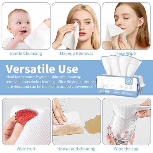 Disposable Face Towels 600 Count, Ultra Soft & Thick Facial Towels for Sensitive Skin, Biodegradable & Lint-Free Makeup Remover Dry Wipes, Multi-Purpose Cleansing Towelettes for Face Wipes