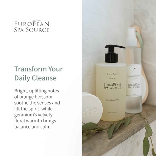 European Spa Source Luxury Body Wash, Orange Blossom and Geranium, Refreshing Bath and Shower Gel Cleanser, 22 fl oz.