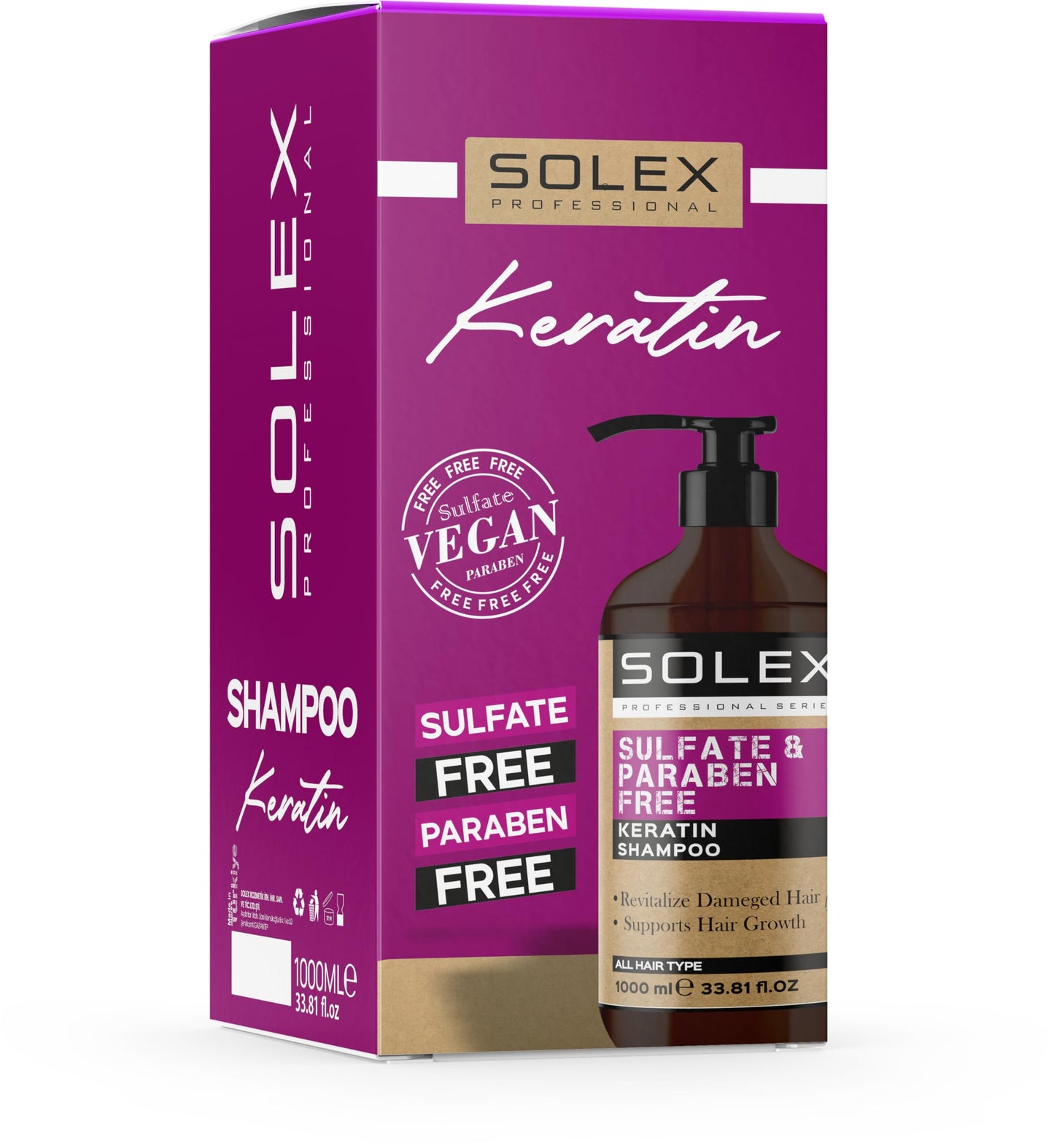 SOLEX Keratin Shampoo for Hair Growth- Sulfate & Paraben Free - Volumizing Shampoo for Hair Loss - Treatment for Men & Women Hair Thickening Volumizing Products, (1 pack x 33.8 Fl Oz. / 1000 mL)