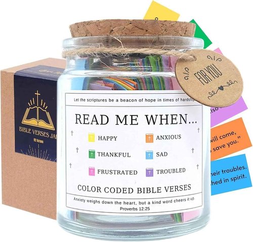 Bible Verse Jar, Christian Gifts for Women, Inspirational Scriptures for Women, Daughters, Bible Accessories, Decorative Glass Inspirational Scripture Jar, Birthday Gifts (Inspirational Scriptures)