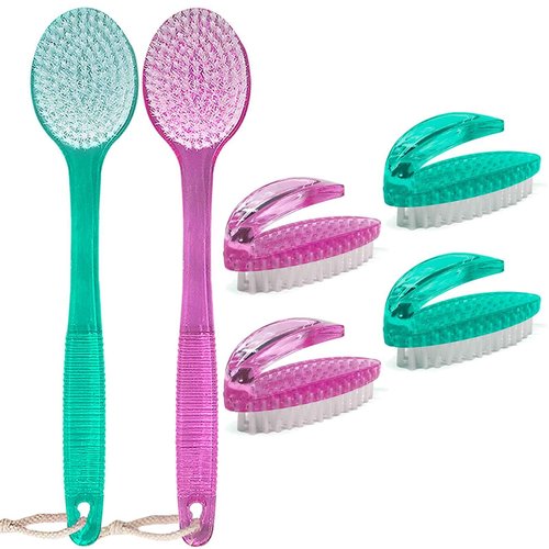 Bath Brush and Nail Brush Bundle - Bath Brush Long Handle for Shower Medium Stiff Bristle, Nail Brush for Cleaning Fingernails with Stiff Bristle