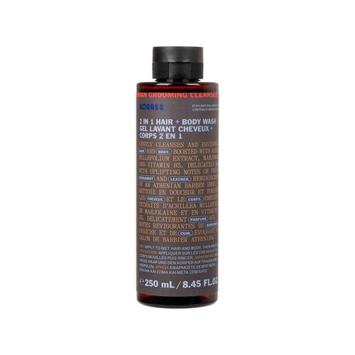 KORRES Athenian Grooming 2-in-1 Men’s Shampoo & Shower Gel, Moisturising & Detangling Formula, Achillea Millefolium & Marjoram Extracts, Bergamot & Leather Scent, Silicone & Paraben Free, 8.45 Fl Oz