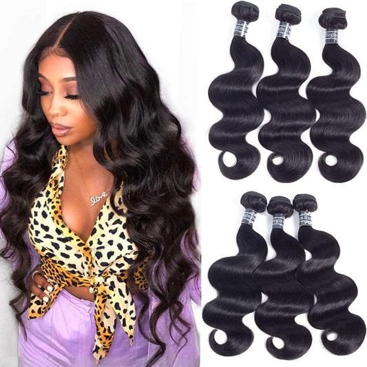 Amella Hair Virgin Hair Bundles Human Hair Body Wave Bundles Brazilian Virgin Body Wave Weft 3 Bundles(12 12 12inch) 100% Unprocessed Brazilian Body Wave Human Hair Weave for Women