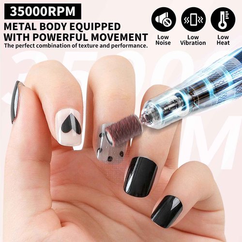Moskany Professional Electric Nail Drill Kit Pink Portable Rechargeable Cordless Nail File Machine 35000 RPM with 7PCS Bits for Acrylic Gel Powder Nails Polish Pedicure Toenail Tool Salon Set