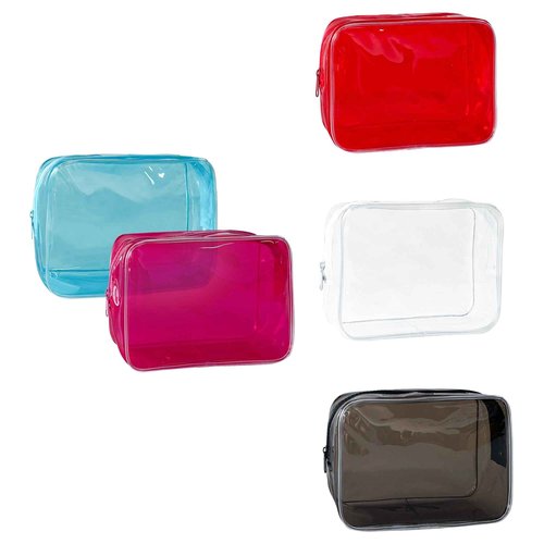 Neon Clear Pouch Small Makeup Bag, 7"x2.3"x4.7" Size TSA Approved Toiletry Bag, PVC Travel Bags for Toiletries, Clear Cosmetic Bag for Women and Men Small (black+clear+red+blue+dark red)