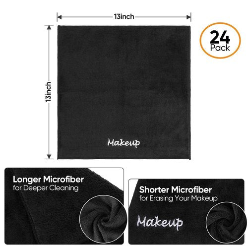 UNIMADE Makeup Remover Cloth, 24 Pack Black Facial Wash Cloths, Soft Coral Fleece Microfiber Towel for Face, Hand, and Bathroom(13" x 13")
