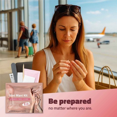 Mini Mani Kit – Disposable Manicure Set with Nail Clipper, File, Buffer, Cuticle Stick, Remover Pad & Alcohol Wipe – Single-Use Nail Care Kit for Travel, Events, or Bulk Hygiene (Regular, 5, Count)