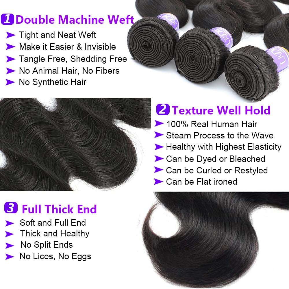 UDesire 12A 100% Unprocessed Brazilian Body Wave One Bundle 22 inch Brazilian Virgin Hair Weave Human Hair Bundles Body Wave Natural Black Color 90-95g/bundle