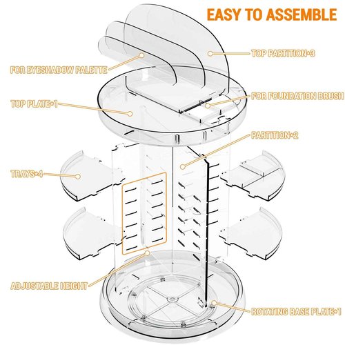 Yieach 360 Rotating Makeup Organizer for Vanity,Clear Spinning organizer and Make up organizers for Counter,Adjustable Lazy Susan Bathroom Organizer for Beauty Product and Skin Care Storage Carousel