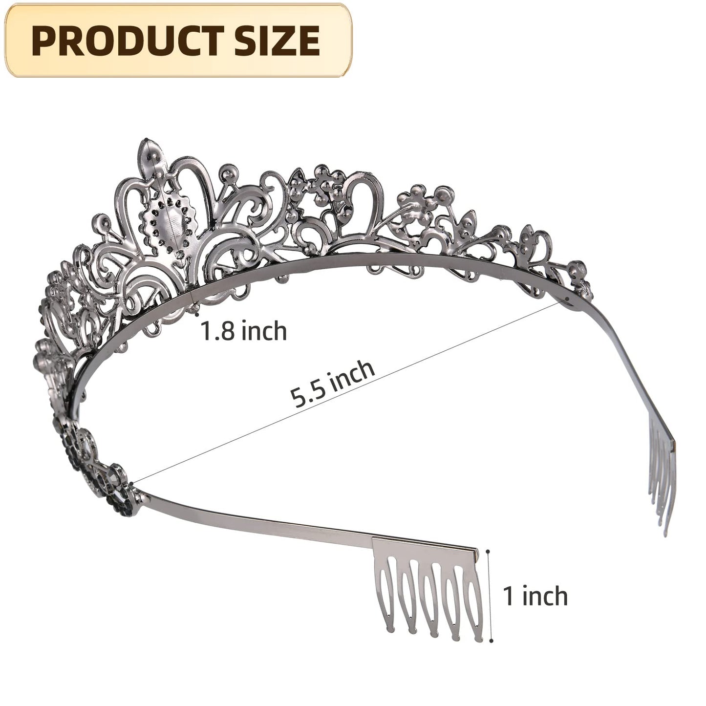 6 pcs Black Princess Crown - Crystal Tiaras for Girls Women Elegant Rhinestone Royal Queen Crown with Comb for Wedding Pageant Birthday Party Hair Accessories Costume