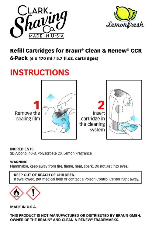 Clark Shaving Co. Refill Cartridges for Braun Clean & Renew CCR (6-Pack)