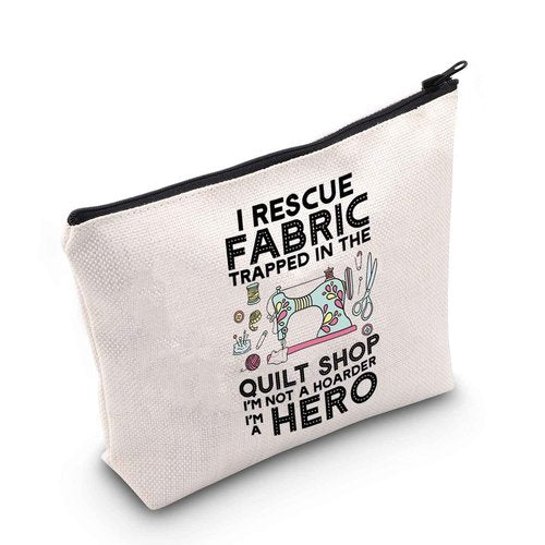 POFULL Quilting Gift I Rescue Fabric Trapped in the Quilt Shop Zipper Pouch Bag For Women Seamstresses Gift (I Rescue Fabric Trapped bag)