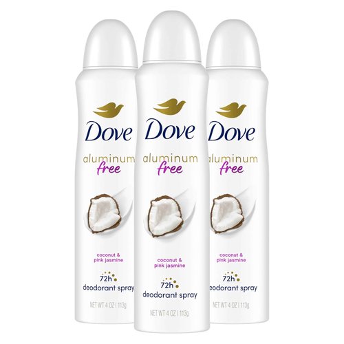 Dove Aluminum Free Deodorant Spray for Women 3 Count Coconut & Pink Jasmine 72 hour odor protection 4oz