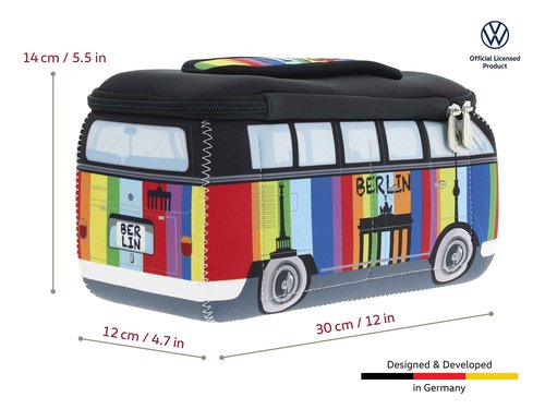 BRISA VW Collection - Volkswagen Neoprene Universal Makeup Cosmetics Toiletry Travel Pharmacy Bag in T1 Bus Design (Berlin/Multicolor/Large)