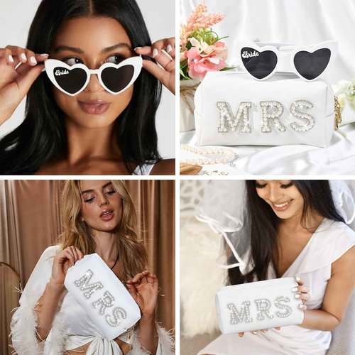 SOIDRAM Bride Shower Gifts for Women Bride To Be Gift Set Bride Patch MRS Makeup Bag Makeup Pouch Bride Hair Clip Bachelorette Party Wedding Cosmetic Bag Gifts, HZBxMRSxYSxSGx2PxT1