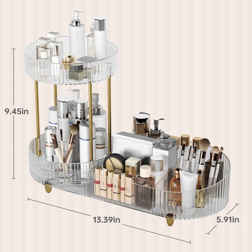 Beborxue Makeup Organizer Countertop for Vanity, 360 Rotating Cosmetic Skincare Perfume Organizers, Large Capacity Cosmetic Display Case for Dresser, Bathroom Countertop (Clear)