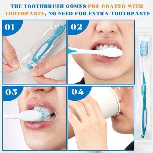 RimCereal 100 Pcs Prepasted Disposable Toothbrushes Individually Wrapped Pre Pasted Soft Bristle Tooth Brush Travel Toothbrush for Camping Guestroom Car Office School Hotel Homeless Gifts (Blue)