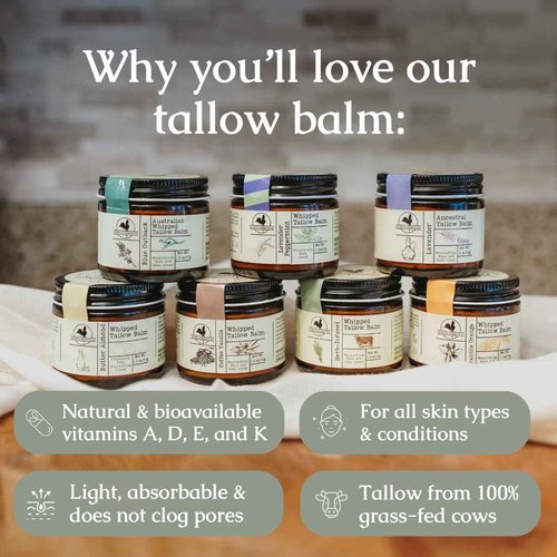 Hearth and Homestead: Handmade Whipped Tallow Balm (Unscented/Herb-Infused) - Organic Body Butter with Infused Olive Oil, for Eczema, Rosacea, Baby - 1.3 oz