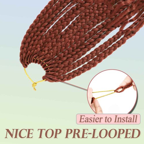 Miuric Boho Box Braids Crochet Hair for Black Women 24 Inch 7 Packs Goddess Box Braids Crochet Hair Pre-Looped with Curly Ends Reddish Brown Bohemian Synthetic Briading Hair Extensions