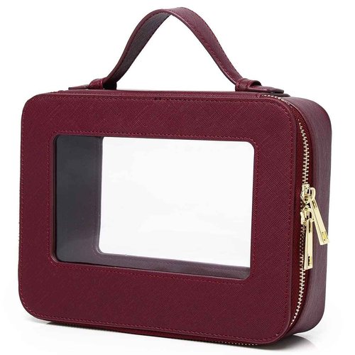 Pinkmik Clear Makeup Bag for Women Waterproof Travel Makeup Case Portable Cosmetic Case Toiletry Bag Car Organizer with Zipper (X/Burgundy, L)