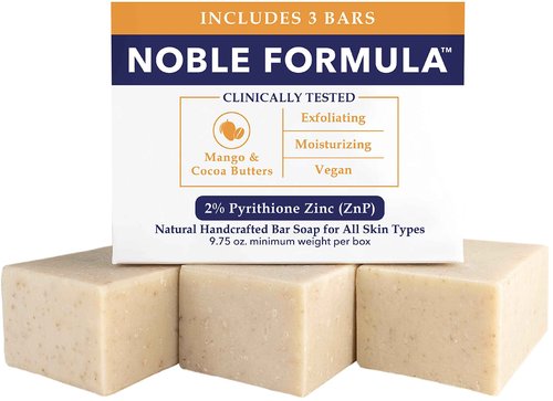 Noble Formula 2% Pyrithione Zinc (ZnP) Bar Soap, Vegan Mango and Cocoa Butter for All Skin Types Including Those With Acne, Psoriasis and Eczema, 3.25 oz, (3 Bars in 1 Box), Total 9.75 oz