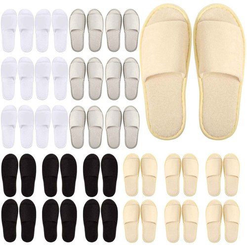Geyoga 24 Pairs Spa Disposable Slippers Open Toe Non Slip Slippers for Women Men Guests Hotels Home Party Housewarming(Black, White, Khaki, Light Gray,L)