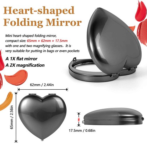 EYIWEITING Mini Heart Compact Mirror,Compact and Beautiful, Portable 1X/2X Magnifier, Sturdy, Perfect for Gifts (Pearl Black)