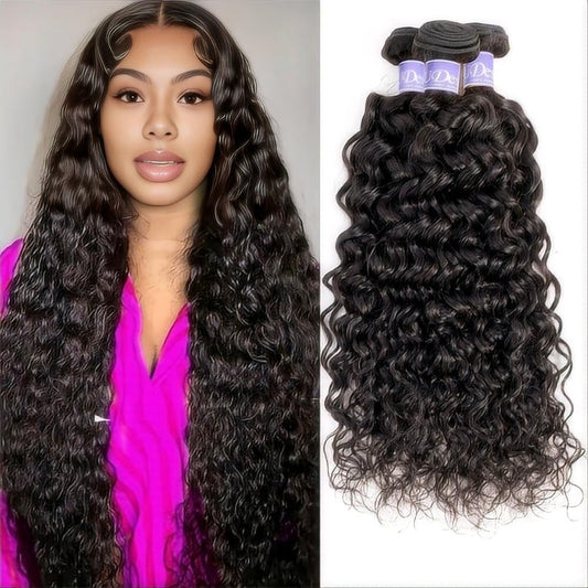 Water Curly Human Hair 3 Bundles (10 12 14Inch)100% Unprocessed Brazilian Water Wave Human Hair Weaves Remy Virgin Hair Weft for Black Women Natural Black Color