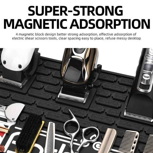 Magnetic Barber Mat for Clippers, 17.7 x 11.8 in, 4 Strong Magnetic Organizer Stations for Heavy Clippers and Trimmers, Professional Anti-Slip Rubber Heat Resistant Barber Table Mat for Hairstylist