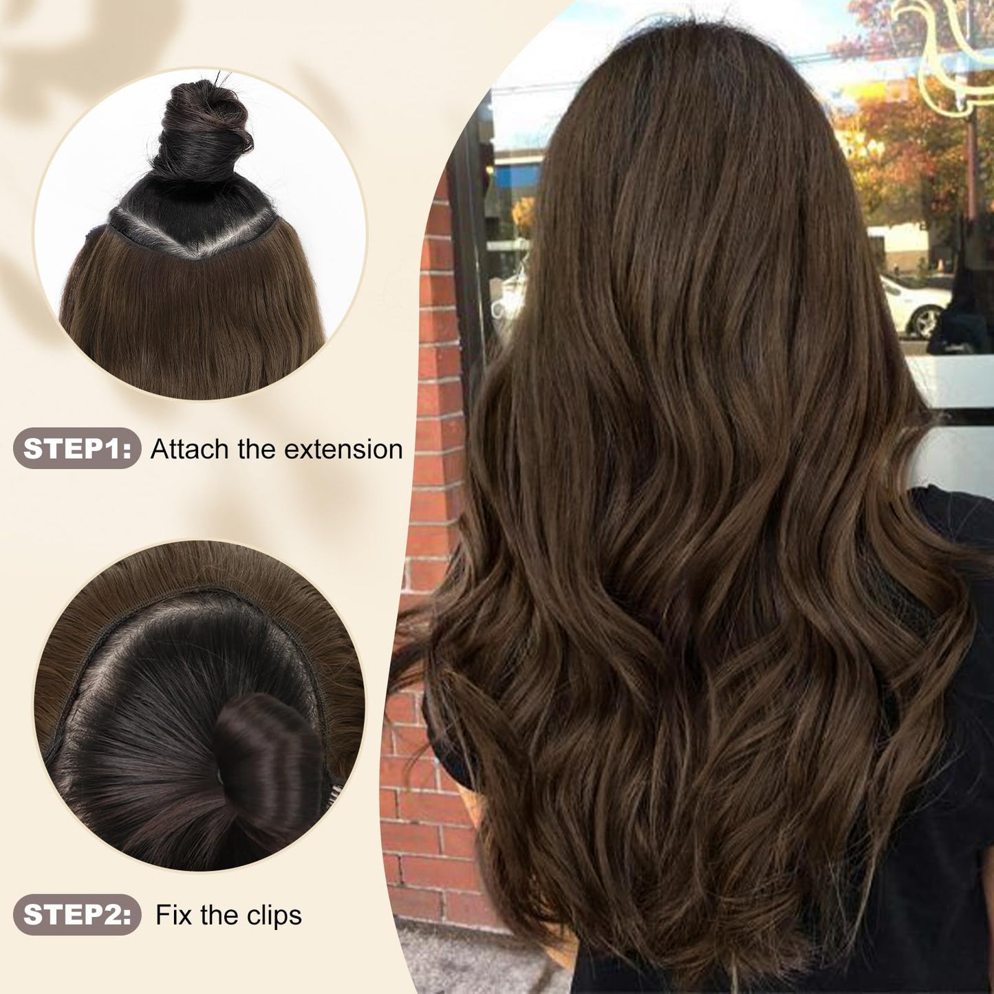 FORCUTEU Clip in Hair Extensions Long Layered Straight Wavy V-Shaped Hair Extension One Piece Milk Tea Brown Hair Extensions with 5 Clips for Women Daily Use