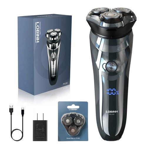 LOBINH Men's 3D Waterproof Electric Shaver, Wet & Dry, Cordless Rotary Razor, Pop-up Trimmer, 1 Hour Fast Charge, 4D Floating Head