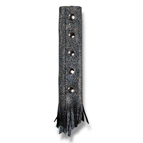 Silver Sparkle motorcycle Leather Hair Wrap 8" Inch - Ponytail protector & Long Hair Protector for Biker Helmet | Bling Motorcycle Accessories for Women with Fringe | Made in USA | Hair Accessory