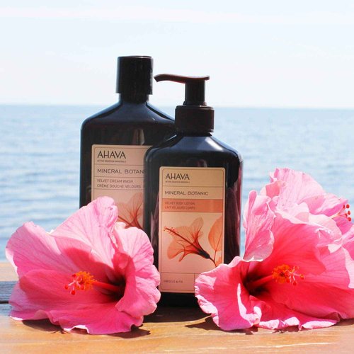 AHAVA Mineral Botanic Velvet Cream Body Lotion, Hibiscus & Fig - Washes Away Dirt and Impurities, Relaxes, Enriched with Exfoliating Hibiscus, Malic & Citric Acid, Fig & Exclusive Osmoter, 17 Fl.Oz