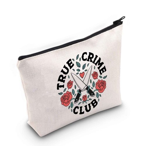 TOBGBE True Crime Lover Gift True Crime Club Makeup Bag Crime Junkie Gift True Crime Podcast Lovers Gifts Funny Serial Killer Cosmetics Bag (True Crime Club)