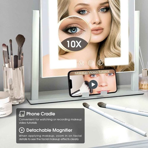 Kottova Lighted Makeup Mirror, Hollywood Vanity Mirror with Lights, Three Color Modes, Smart Touch Control, with Detachable 10X Spot Mirror, Metal Frame, 360° Rotation（14.1in,White）