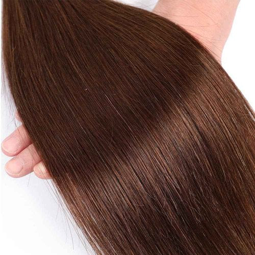 Dark Brown Straight Bundles Human Hair Color 4 Brown Bundles Double Weft Brazilian Virgin Dark Brown Remy Hair Extensions Silky and Soft for Black Women (10 10 10 inch 3 Bundles)