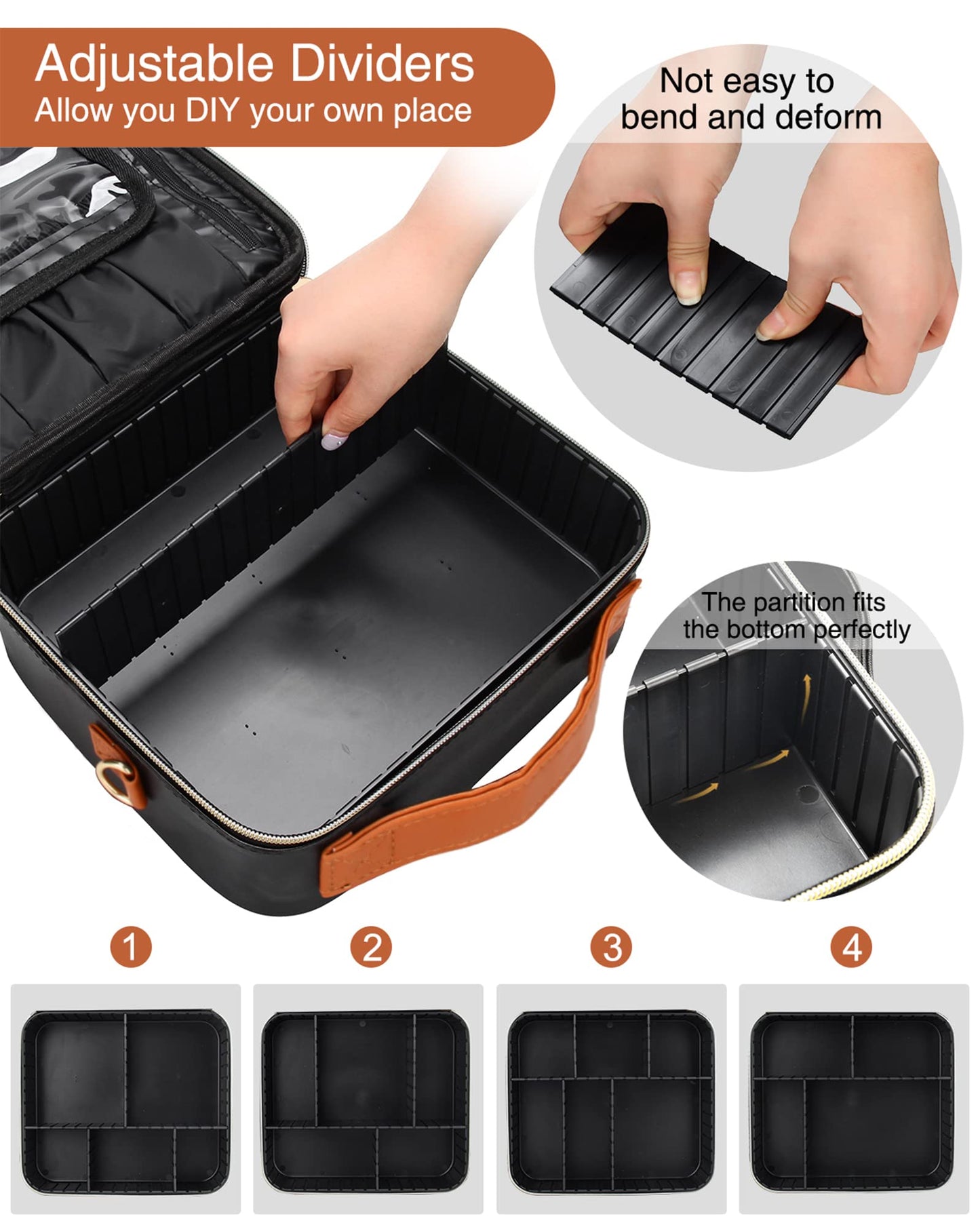 Relavel Travel Makeup Train Case with Adjustable Dividers, Portable Artist Storage Bag for Cosmetics and Makeup Brushes