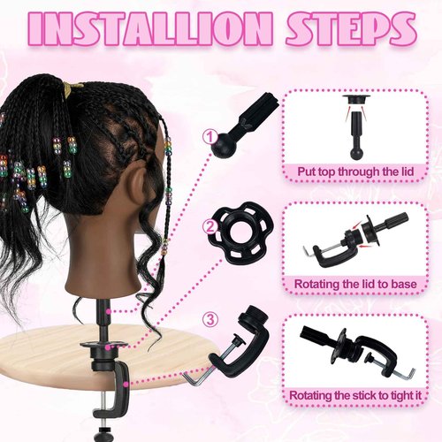18'' Firstwon Mannequin Head Human Hair with 100% Real Hair Cosmetology Manikin Doll Head for Hair Styling Mannequin Head for Braiding with Table Clamp Stand and Tools(18Inch-Tripod)