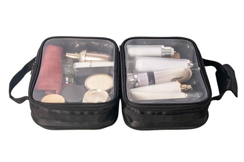 Remobia Hicol 2 in 1 Double Compartments Travel Toiletry Pouch Clear Cosmetic Bag Makeup Kit Organizer Bag with Handle