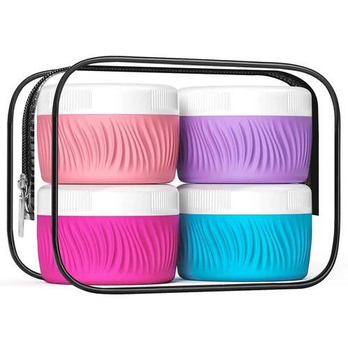 Kuangre Travel Containers for Toiletries, Silicone Cream Jars BPA-Free, TSA Approved 2oz Travel Size Containers, Leak-proof Portable Size Silicone Jars with Lid for Face Hand Body Cream (4 Pack)