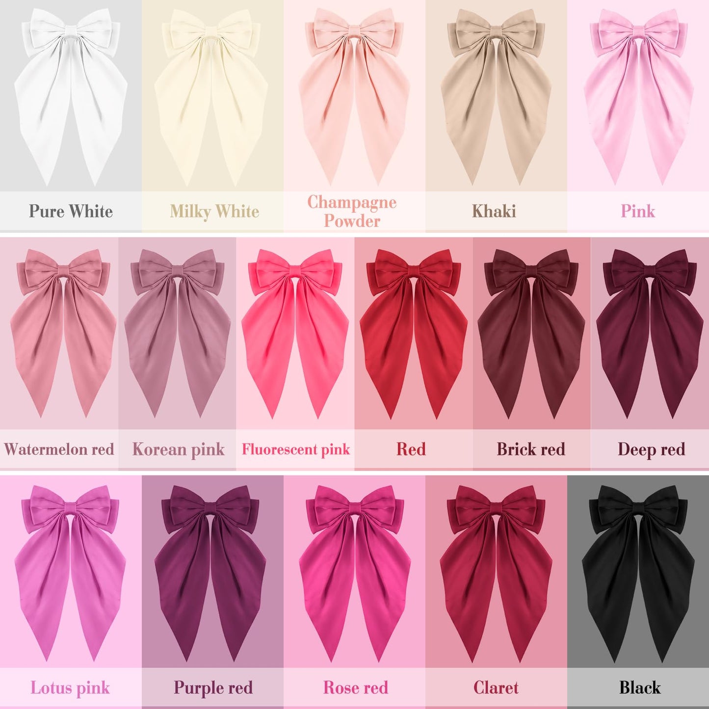 Hoteam 16 Pcs Silky Satin Hair Bows Bulk for Women Large Hair Ribbons Oversized Bows Big Hair Bows Big Bow Hair Clips Oversized Long Tail Large Bow-knot Hair Clips Hair Accessories Gifts (Vibrant)