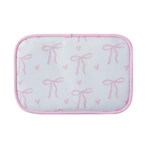 RSRSLEII Cute Clear Makeup Bag with Bow Pattern,Transparent Nylon Travel Cosmetic Case with Zipper,Portable Makeup Organizer Pouch for Essentials(01Pink)