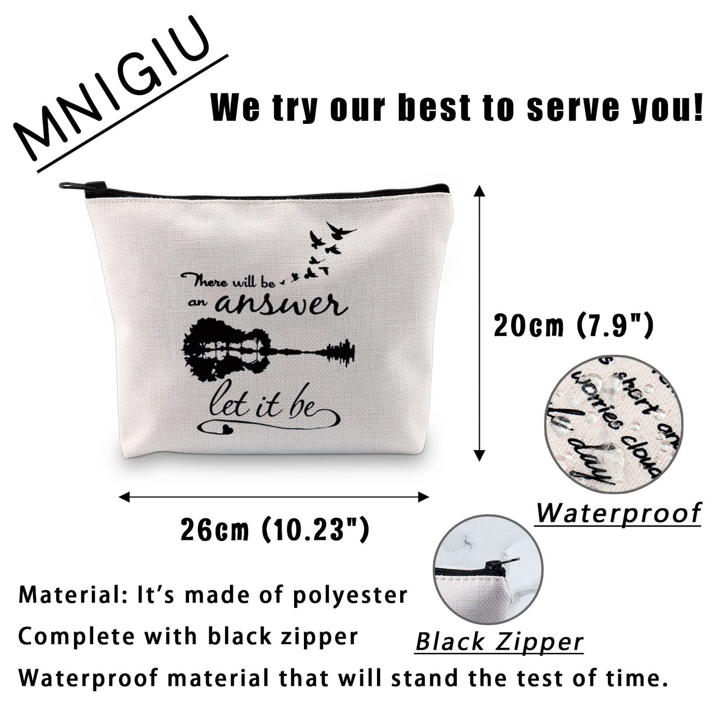 MNIGIU Song Lyrics Inspired Gift There Will Be Answer Let It Be Cosmetic Bag Music Album Gift Music Fan Gift