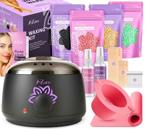 AZAM All-in-one At Home Waxing Kit for Hair removal,Wax pot Waxing Professiona+4 Pack Hard Beads+Silicone Bowl 2 Treatment Oils Wax Kit Accessories Warmer for Full Body