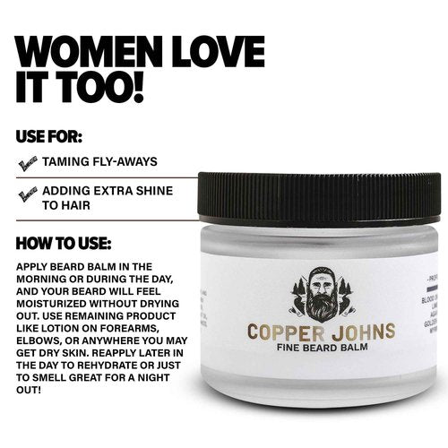 Copper Johns Beard Balm for Men –Strong Hold & Conditioning with Shea Butter, Jojoba Oil & Sea Minerals – Tames, Styles & Softens Beard –The Hunt-Unscented, 2oz