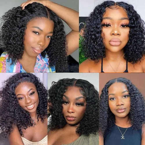 10 Inch Short Bob Wig 13x4 Deep Wave Bob Wigs Human Hair 180% Density Deep Curly 100% Human Hair Wigs Pre Plucked Wet and Wavy Transparent Lace Frontal Wig for Women Natural Hairline