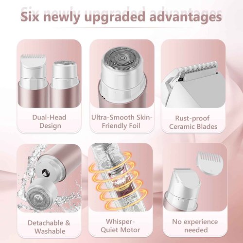 2 in 1 Womens Razors Shaver Bikini Tnimmer, Women Electric Razors for Shaving Underarms Leg Pubic Facial Hair Removal for Waterproof Wet and Dry IPX8